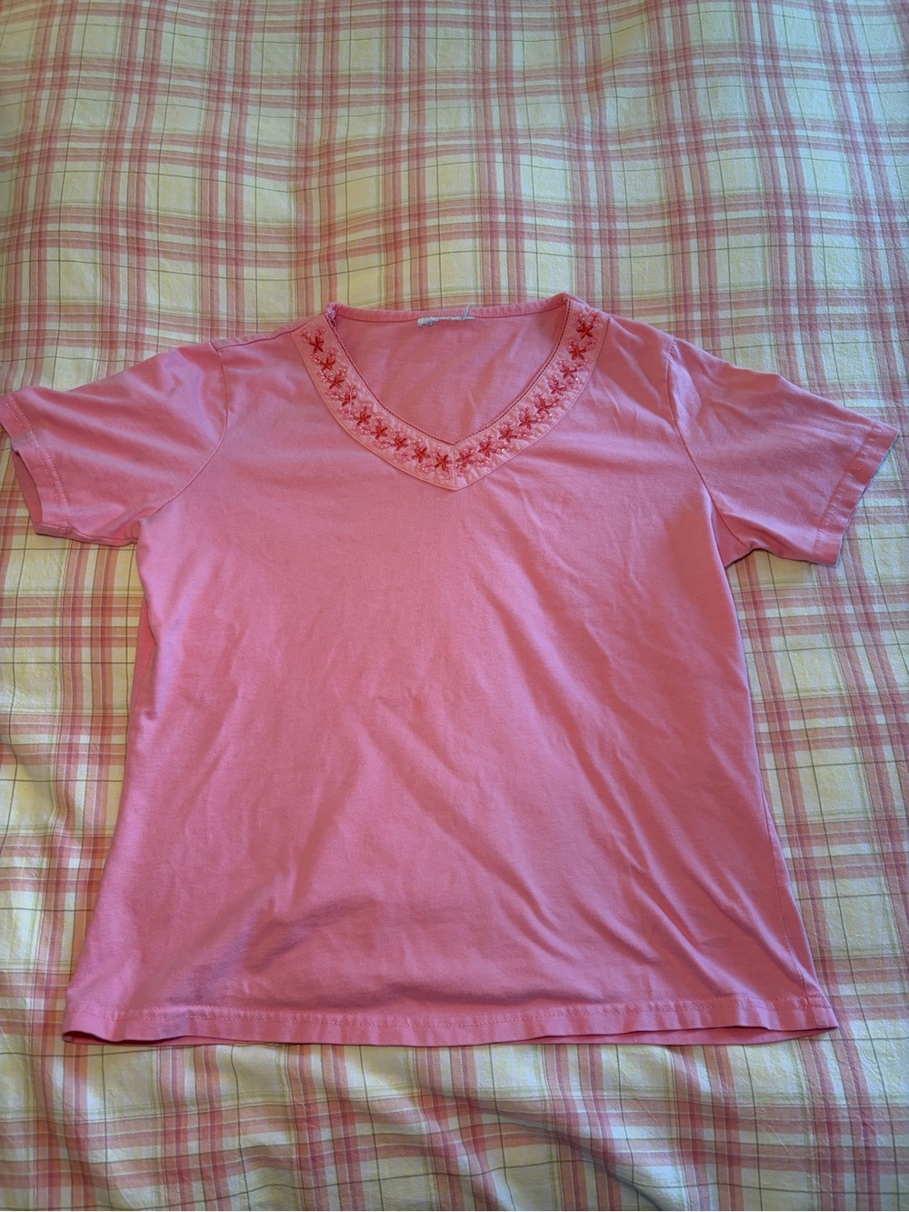 Pink Beaded V Neck Top